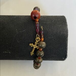 Gold Cross Charm Beaded Bracelet